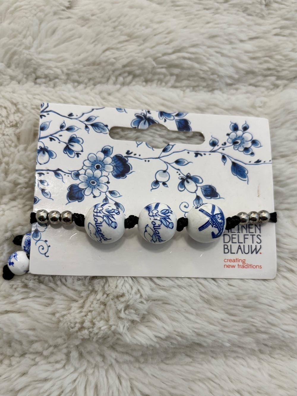 Blue & White Floral Ceramic Bead Holland Bracelet